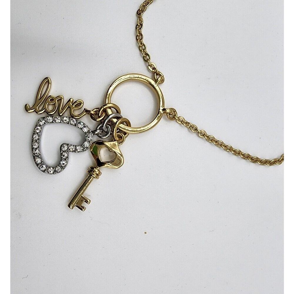 Lia Sophia Unlock Love Shiny Gold Crystal Love, Key, Heart Charms Necklace 34" - Picture 3 of 6